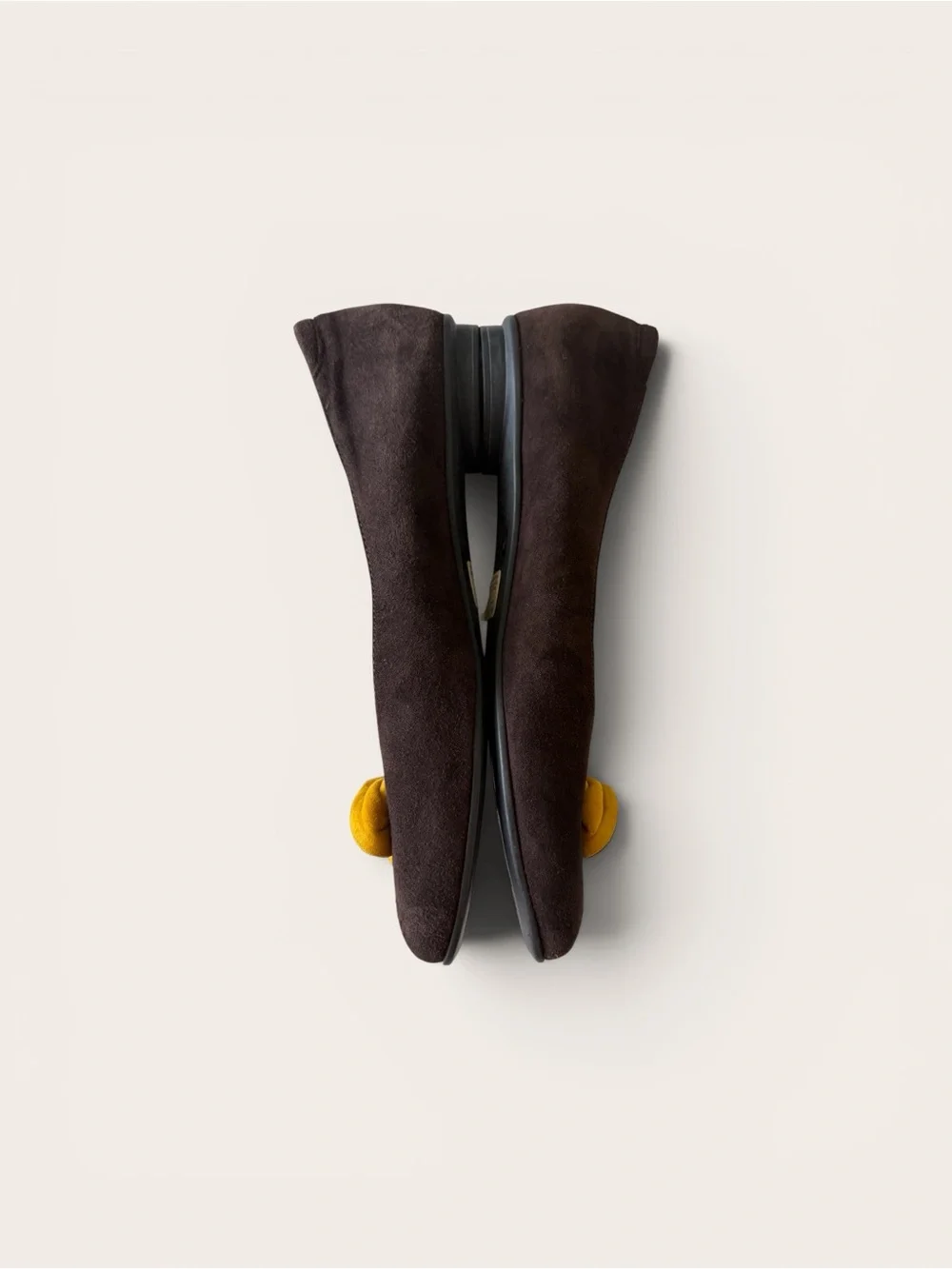 BeautiFeel Dark Brown Suede Flats with Yellow Rosette Accent